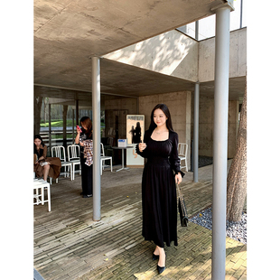 微胖捏褶显瘦设计气质方领优雅百搭连衣裙 暗夜舞会 肉装 小cherry