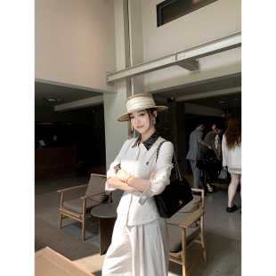 肉装小cherry 穿搭美学 慵懒感微胖显瘦拼接中古印花亚麻衬衫上衣