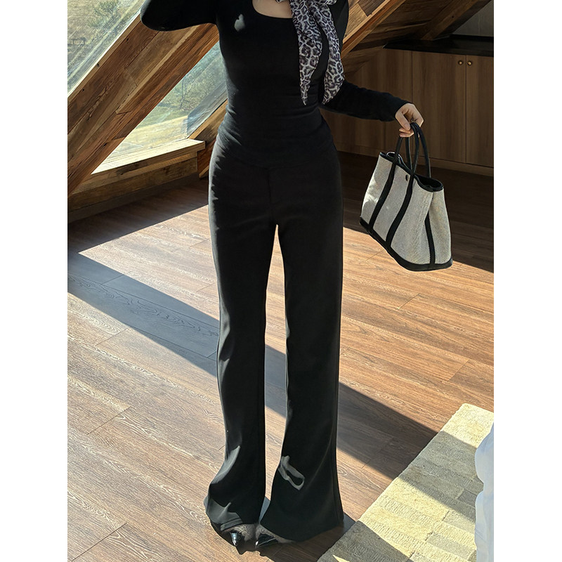 肉装小cherry 长腿搭子 微胖修身垂感长裤女中高腰磨毛微喇马蹄裤