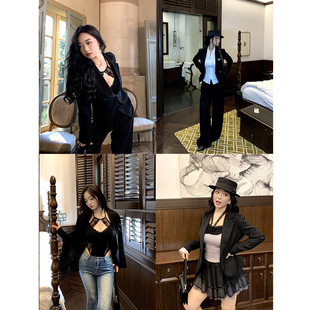 西装 肉装 微胖翻驳领带垫肩双排扣收腰修身 小cherry 外套 满分西装