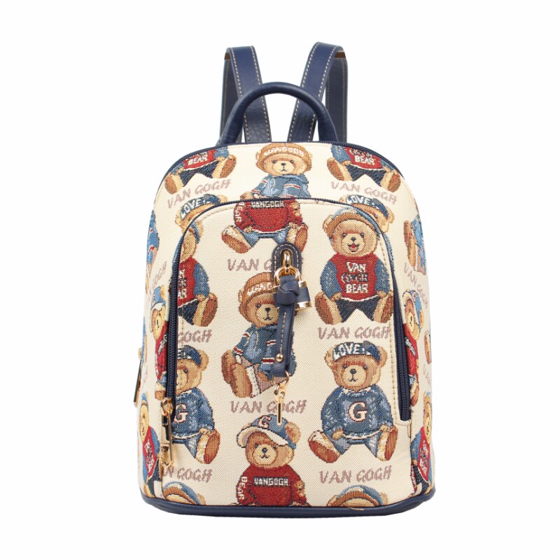 van gogh bear/梵高小熊v-067青年卡通拉链旅游街头潮流背包 书包
