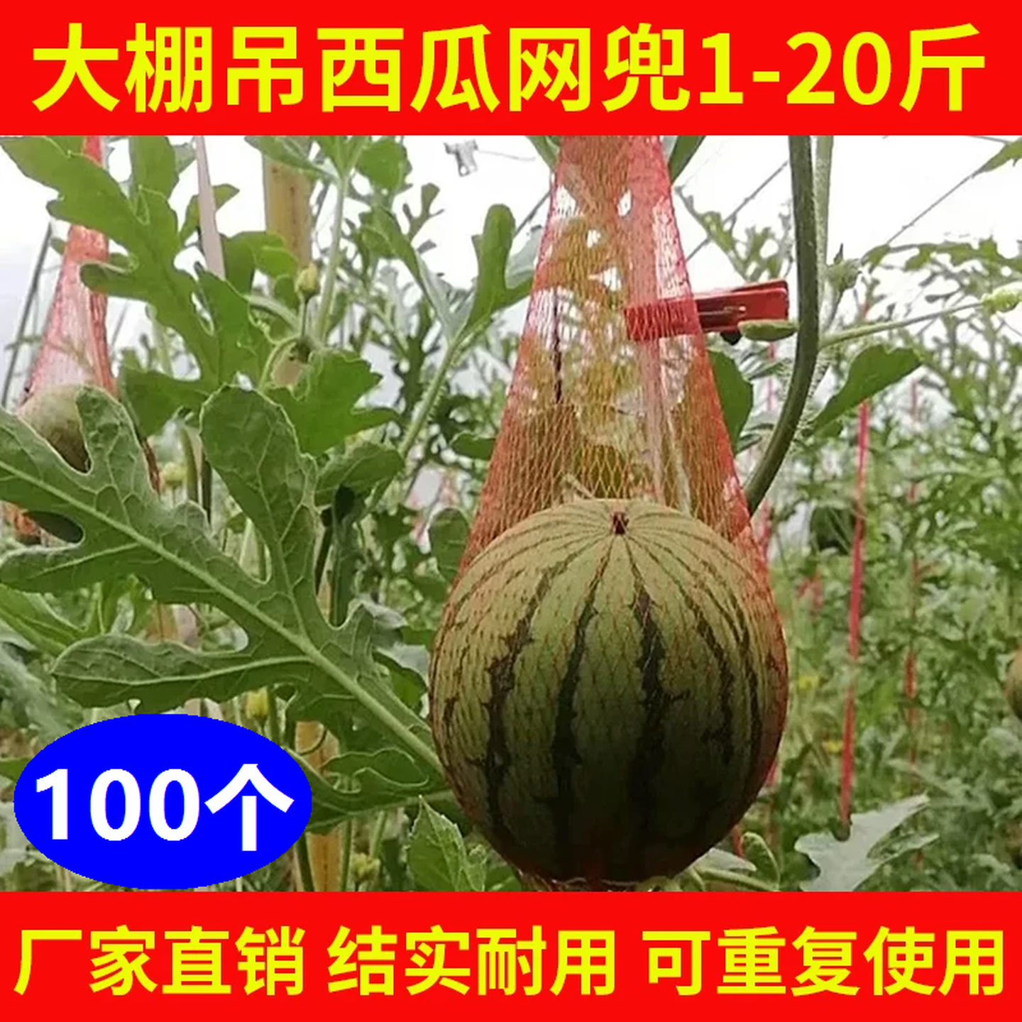 大棚吊西瓜网兜厚吊瓜挂瓜网袋子哈密瓜10斤红色带绳南瓜塑料网袋