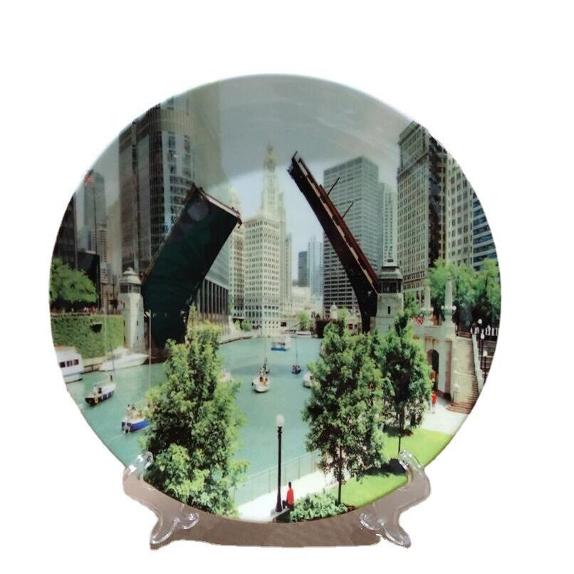 热转印盘子来图订制照片风景居家客厅看盘摆件观赏纪念陶瓷盘座盘