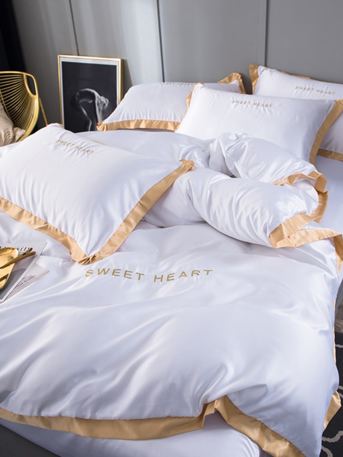 水洗真丝四件套欧式丝滑冰丝床上用品床单被套简约夏季裸睡床笠u.