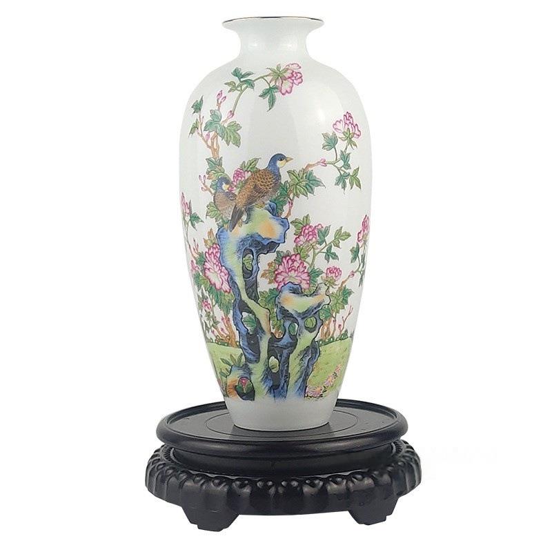 景德镇陶瓷器花瓶摆件花鸟安居乐业客厅插花粉彩瓷家居装饰可制定