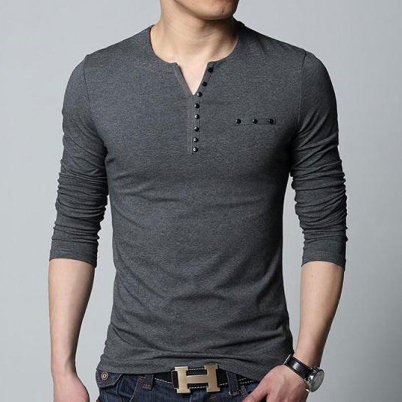 秋冬装长袖t恤男v领青年加绒加厚保暖打底衫男棉质修身上衣男大码