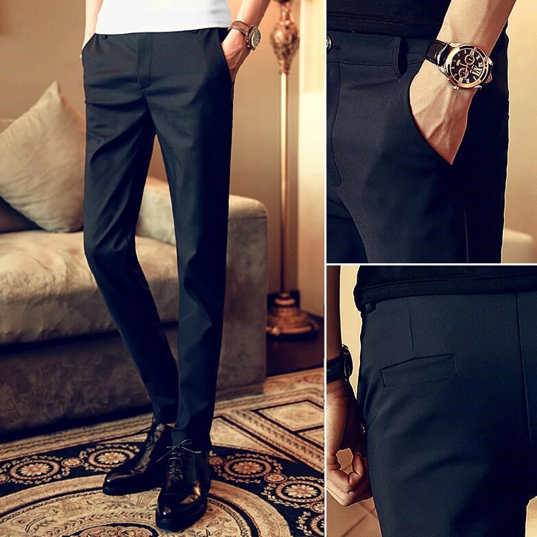 秋季休闲裤男士商务西裤韩版百搭弹力小脚裤黑色男裤修身西装长裤