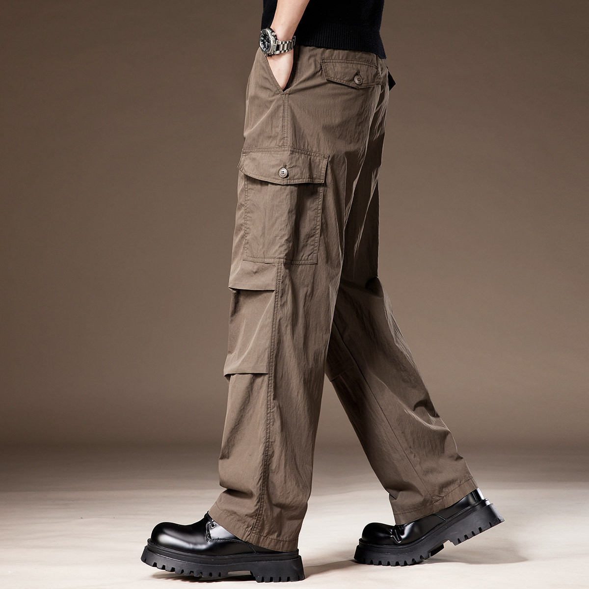 高端美式速干冰丝男士工装裤宽松直筒春夏薄款户外冲锋伞兵休闲裤