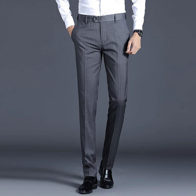 高端坠感条纹西裤男宽松直筒