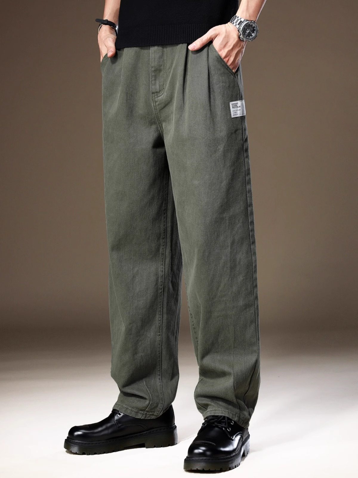 美式纯棉直筒休闲裤子男士秋季加绒宽松大码抗皱透气阔腿工装裤男