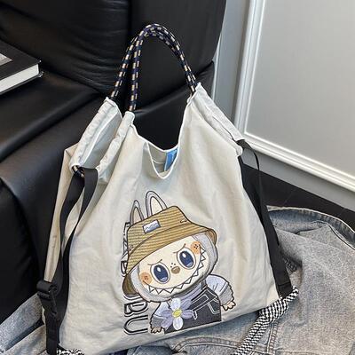 日系ins刺绣超火卡通拉布布大容量包包百搭休闲尼龙布单肩托特包