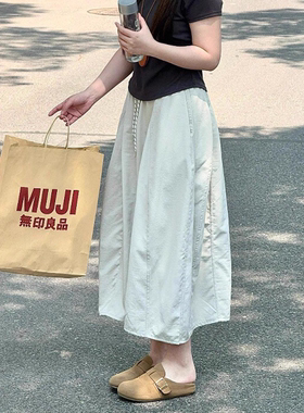 工装半身裙女2026新款胖mm伞裙a字半裙垂坠感小个子夏季南瓜长裙