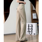 高腰显瘦不贴腿拖地喇叭裤 2026新款 女春夏季 卡其色微喇休闲裤