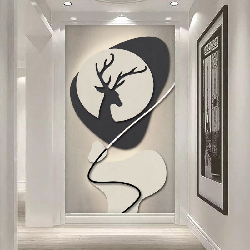 北欧入户玄关装饰画现代轻奢背景墙壁纸福鹿简约抽象走廊过道墙布