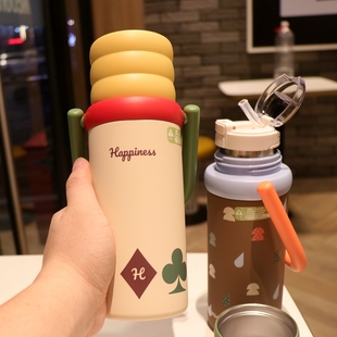 保温杯女生高颜值ins风学生儿童上学专用双饮吸管水杯子2025新款