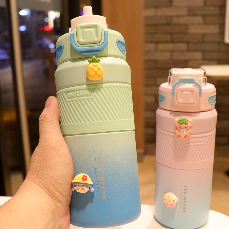 渐变色316不锈钢双饮口保温水杯