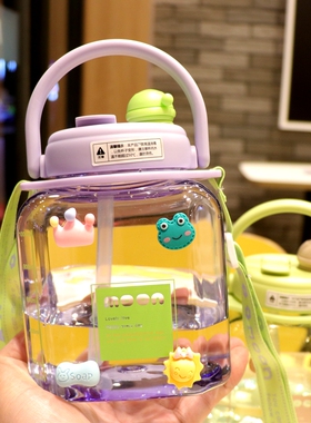 夏季大容量水杯女生高颜值防水带刻度耐高温杯子2024新款方形水壶
