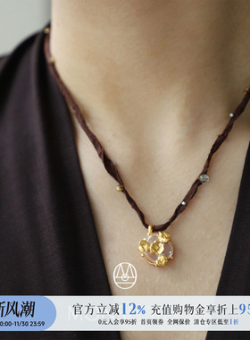 设计师品牌花卉吊坠缎带项链
