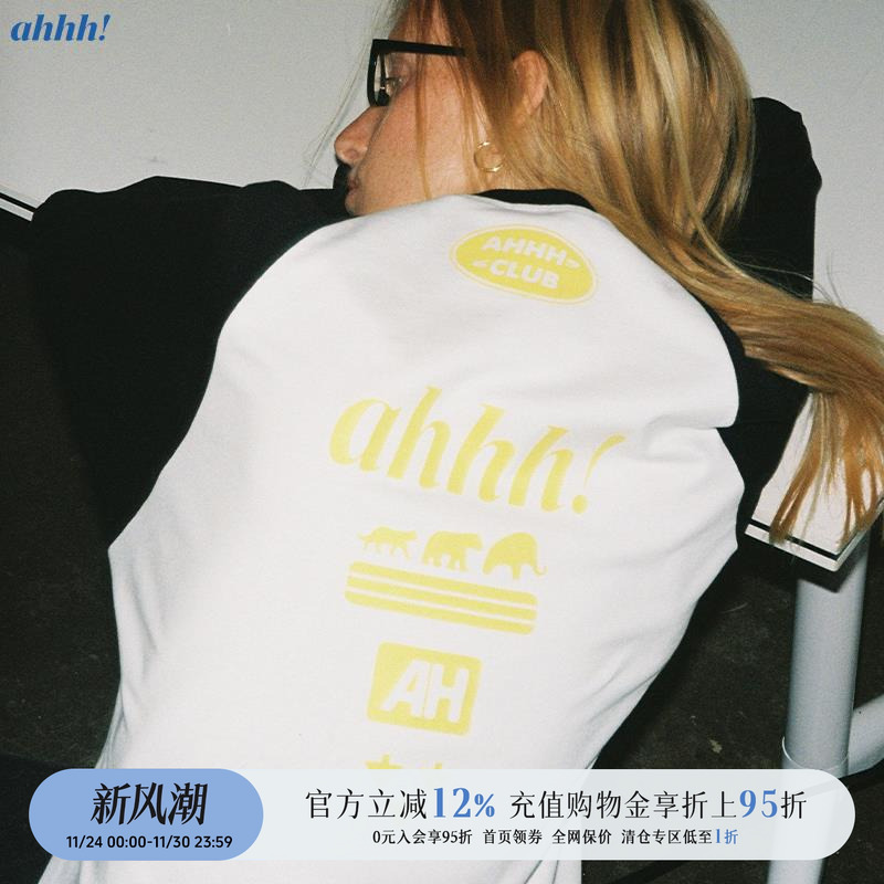 美式插肩袖宽松logo印花长袖