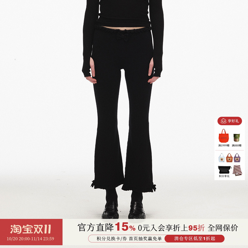 蝴蝶结装饰设计黑色微喇八分裤