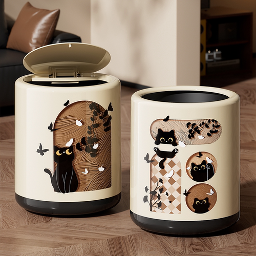 垃圾桶带盖防猫垃圾桶客厅厨房卫生间大容量奶油风书房垃圾桶