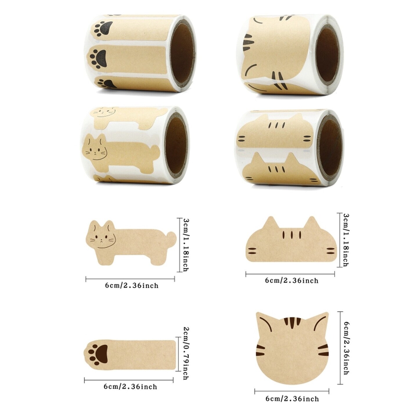 标签贴纸可写字猫咪书写粘贴标签礼物包装封口贴异形牛皮纸便利贴