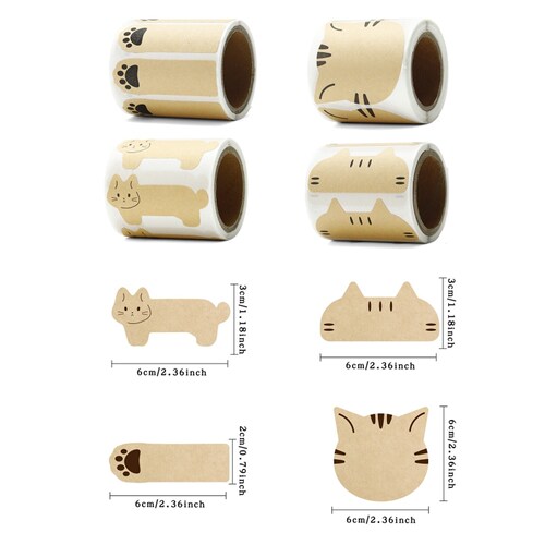 标签贴纸可写字猫咪书写粘贴标签礼物包装封口贴异形牛皮纸便利贴