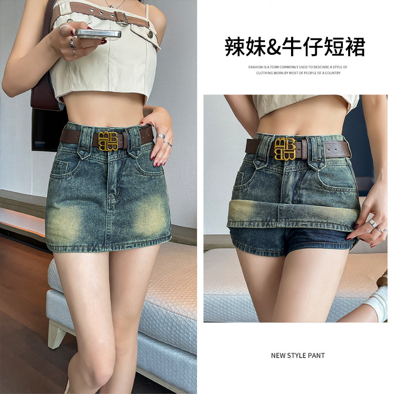 复古牛仔半身裙女夏季美式甜妹高腰小个子a字短裙显瘦辣妹包臀裙图片