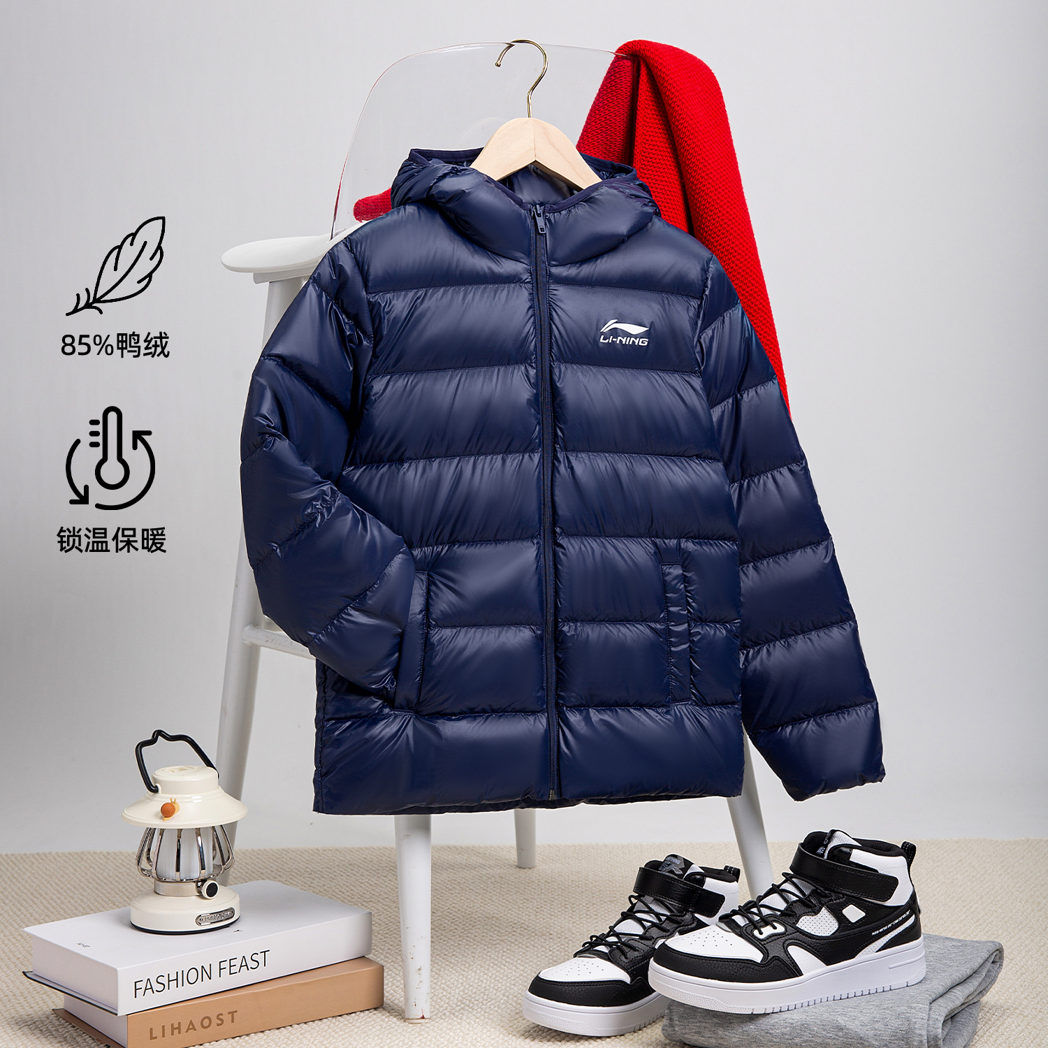 李宁男女儿童短款羽绒服学生青少年冬季北方恒温保暖蓬松羽绒外套
