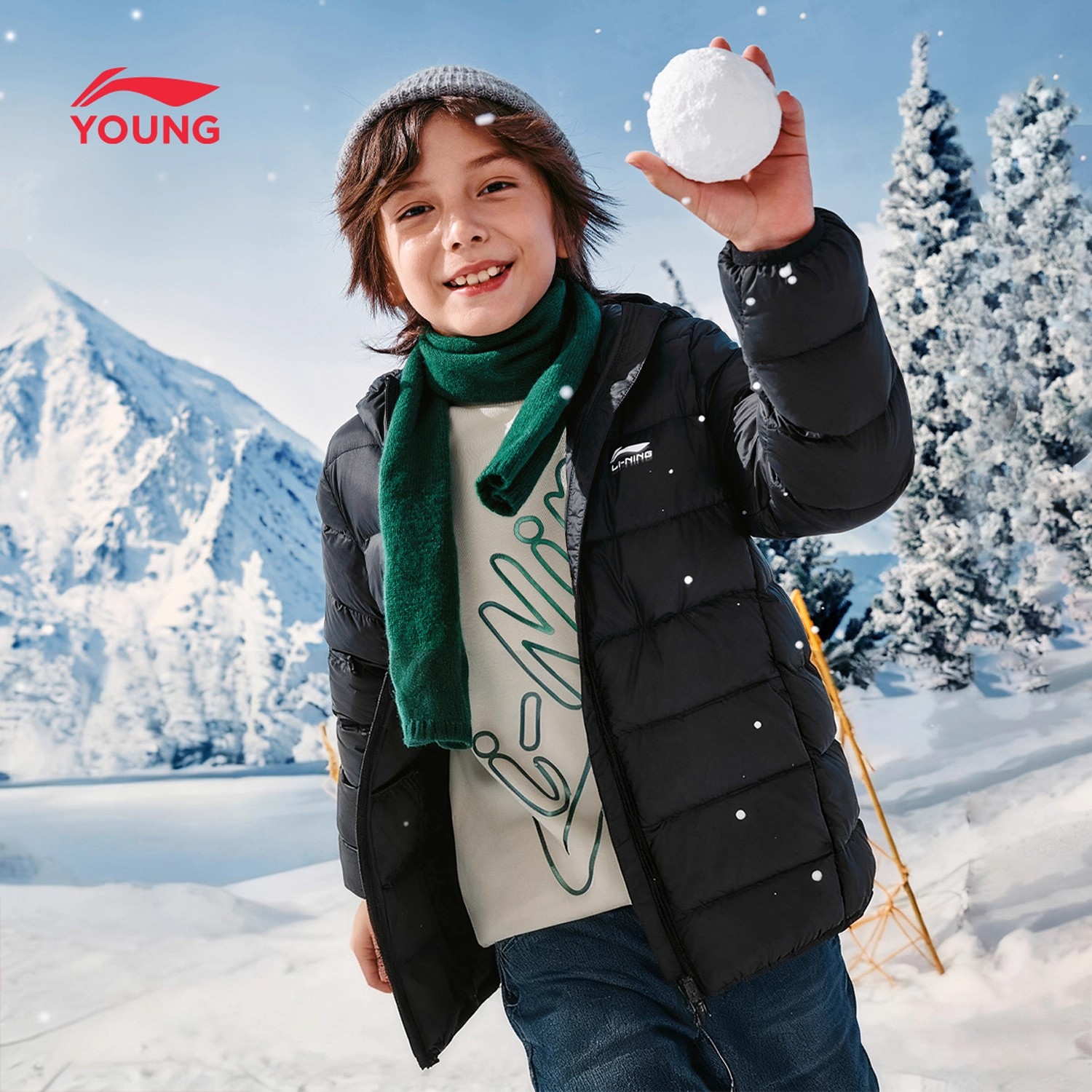 李宁童装羽绒服男女中大童冬季新款保暖防风运动连帽儿童短款外套