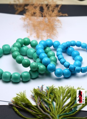 湖北绿松石高瓷高蓝圆珠老邢单圈手串俏色男女款手链
