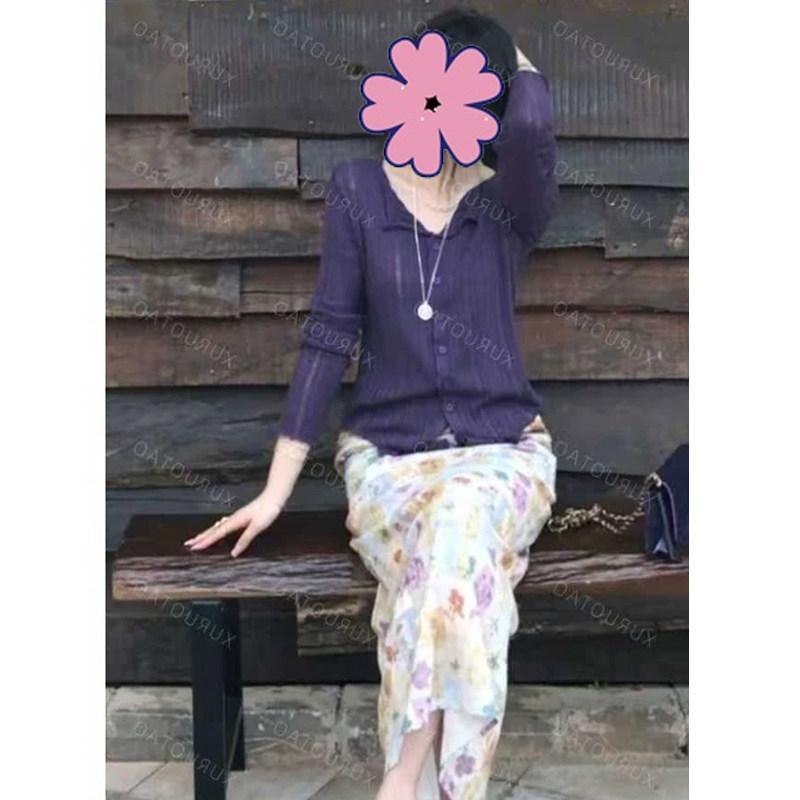 2026早春季新款女装羊毛混纺卷边设计感显瘦紫色针织开衫长袖上衣