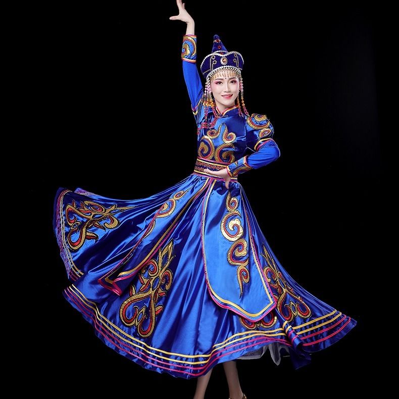 正品新款蒙古服装女生活装民族风现代舞蹈演出服中国风大摆裙表演