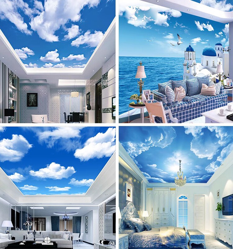 蓝天白云3d墙画餐厅酒店过道吊顶天空壁画卧室客厅电视背景墙墙板