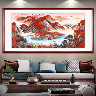 饰壁画 国画山水画客厅挂画鸿运当头风景画办公室字画沙发背景墙装