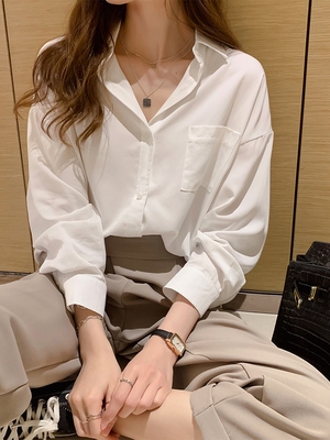 温柔风白衬衫女2020秋季时尚洋气设计感小众上衣长袖