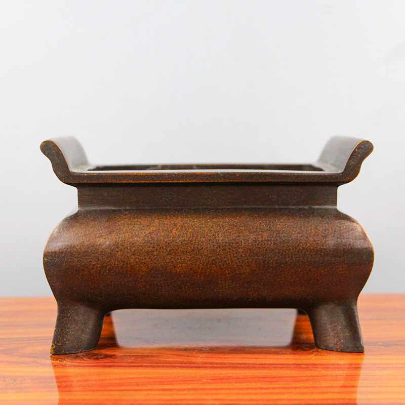 纯铜长方形铜香炉家用室内供奉炉仿古四足鼎宣德炉佛堂供佛线香炉