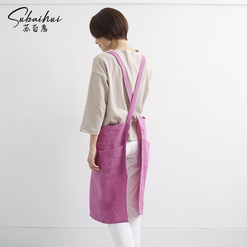 网红做饭棉麻围裙厨房家用2024新款餐饮夏天透气薄款防油烟套装女