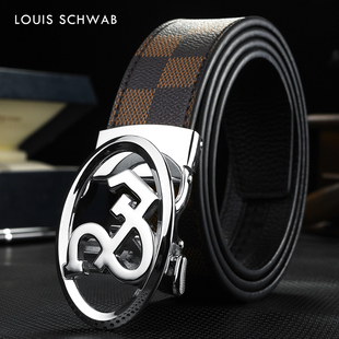 12801银色扣 皮带自动扣头层纯牛皮LS 路易施瓦布男士