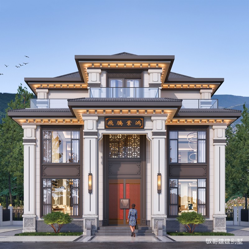 新款农村别墅设计中式图纸施工全套三层豪华自建房效果图MR002
