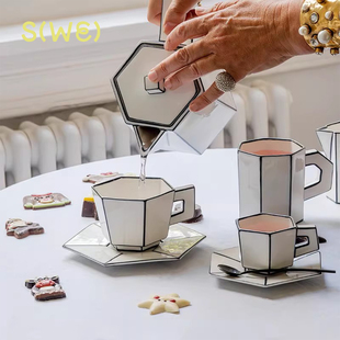 比利时Serax Carte Blanche黑白咖啡杯马克杯线条造型茶杯茶壶杯