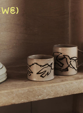 丹麦Fermliving Vuelo Mug小鸟涂鸦马克杯手工陶瓷粗陶咖啡杯杯子