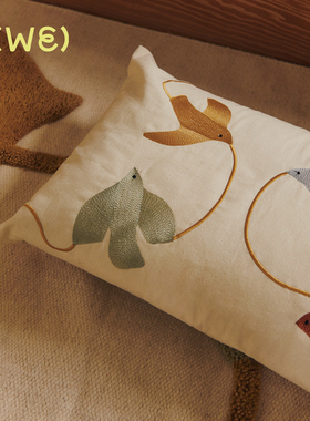25秋冬新品Fermliving Swif Bird Cushion刺绣抱枕靠枕长条形客厅