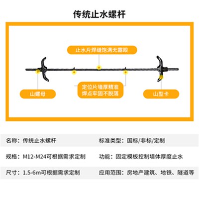 建筑通丝止水螺杆螺栓穿墙对拉丝杆三段式防水专用模板国标m12