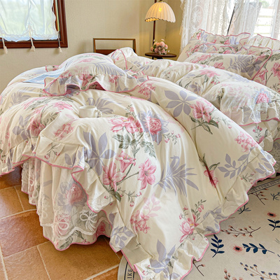 新款韩版A类100全棉四件套床裙款