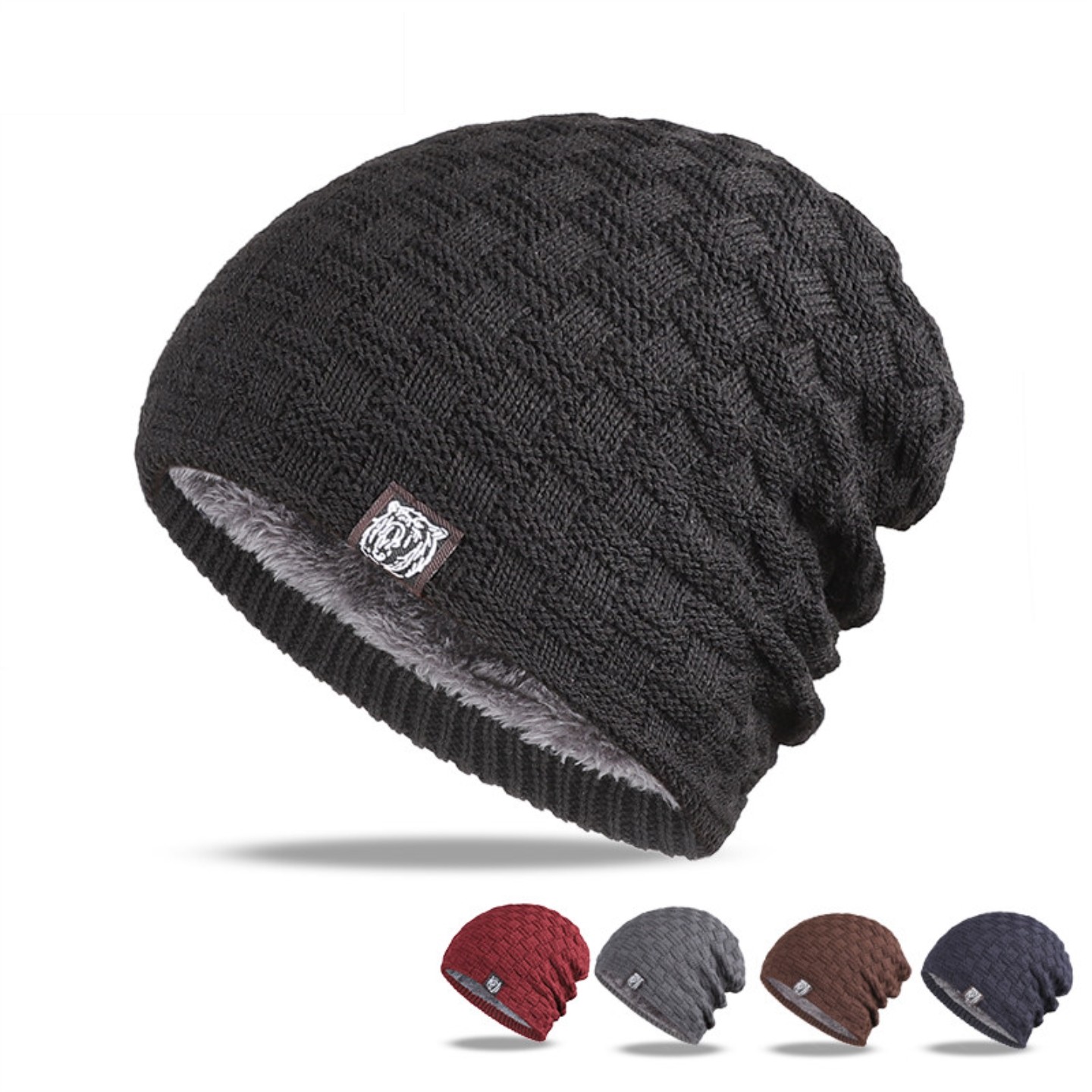 针织帽冬帽男冬季加绒毛线帽子男保暖大头围针织护耳帽棉骑车防寒