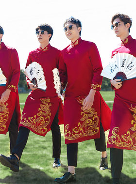 伴郎服中式兄弟装结婚礼服男士搞笑中国风秀禾唐装相声大褂伴郎团