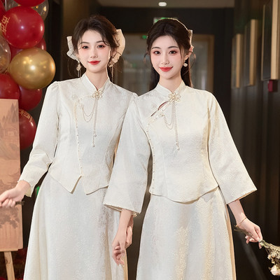 中国风香槟色大码姐妹团伴娘裙