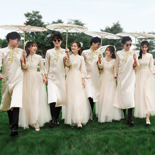 伴郎服中式男士香槟色国风姐妹