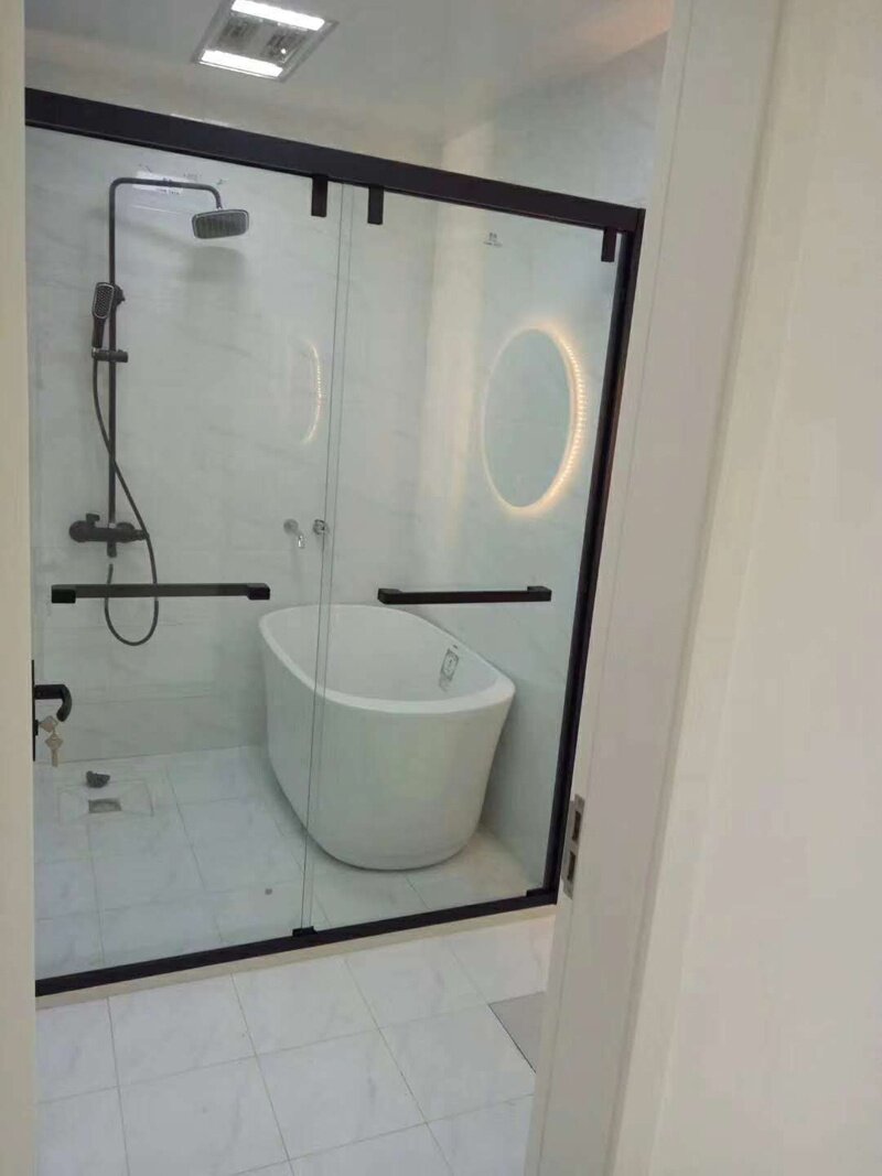 r新品南京黑色简易一字形淋浴房304不锈钢卫生间玻璃门浴室移门